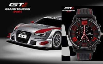 MEN'S GT SERIES QUARTZ STAINLESS STEEL ANALOG SPORTS WRISTWATCH BLACK FACE ORANGE NUMERALS