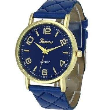 STRIKING ! GENEVA SAPPHIRE BLUE FACE AND QUILTED FAUX LEATHER ANALOG QUARTZ WATCH