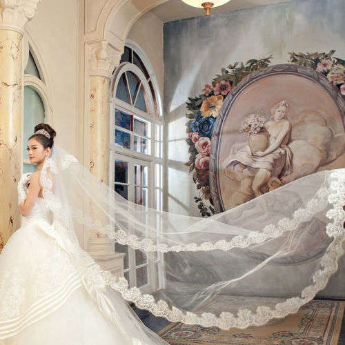 VEIL IVORY WEDDING BRIDE'S VEIL & BEAUTIFUL LACE GARTER AS FREE GIFT!!