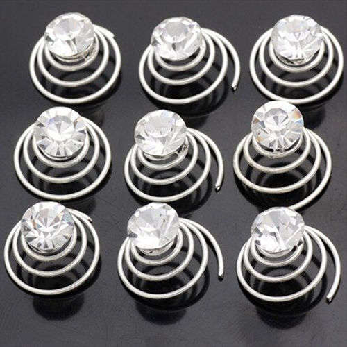 6 PCS BRIDAL HAIR JEWELLERY SET -  SPIRAL COILS WITH RHINESTONE  - HAIR ACCESSORY