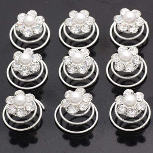 6 PCS BRIDAL HAIR JEWELLERY SET -  SPIRAL COILS WITH PEARLS AND RHINESTONE FLOWERS  - HAIR ACCESSORY