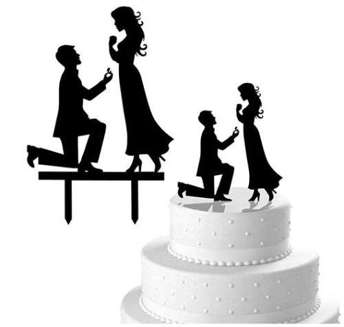 BLACK ACRYLIC SILHOUETTE CAKE TOPPER - SUITABLE FOR ENGAGEMENT / PROPOSAL CAKE