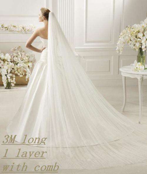 ROMANTIC WHITE BRIDAL VEIL WITH CUT EDGE - SOFT TULLE - 3 METRE - WITH COMB ALSO AVAILABLE IN IVORY