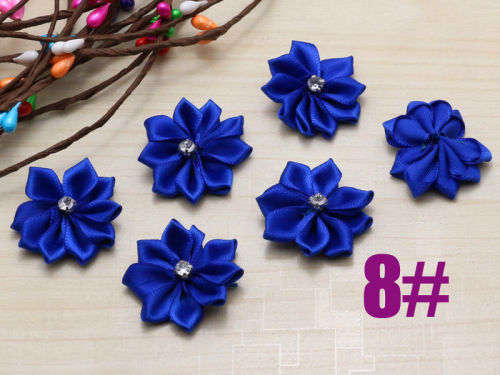 10pcs HANDCRAFTED SATIN RIBBON FLOWERS FOR CRAFTING - MEASURING +_2.5cm x 2.8cm  - DEEP BLUE