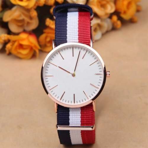 HOT SELLER!!!  NAUTICAL ANALOG QUARTZ WATCH WITH WHITE,RED AND BLUE LINEN STRAP