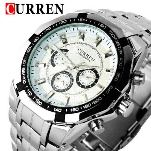 GENUINE CURREN MEN'S LUXURY BRAND SPORTS QUARTZ FULL STEEL WATCH IN GIFT BOX