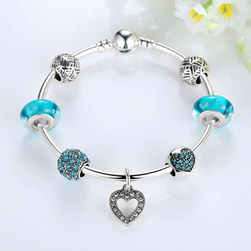 PERFECT GIFT  -  DOUBLE 925 STERLING SILVER PLATED  IMPORTED EUROPEAN CHARM BANGLE TURQUOISE