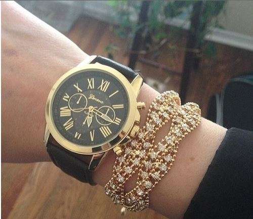 SALE!! GORGEOUS GENEVA ROSE GOLD BLACK  DIAL WITH ROMAN NUMERALS QUARTZ ANALOG LADIES STUNNING WATCH