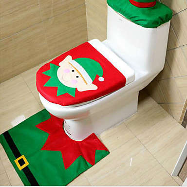 SMILING ELF XMAS CHRISTMAS BATHROOM SET XMAS DECOR - ALSO AVAILABLE IN SANTA DESIGN