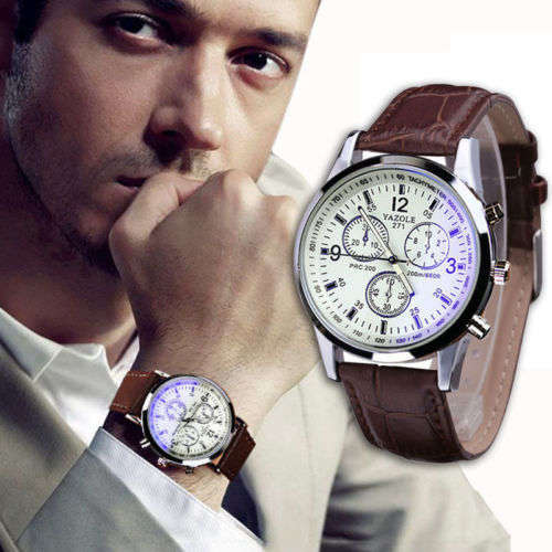 YAZOLE MEN'S  PRC200 AVIATOR  QUARTZ ANALOG  WATCH WITH BROWN PU LEATHER STRAP