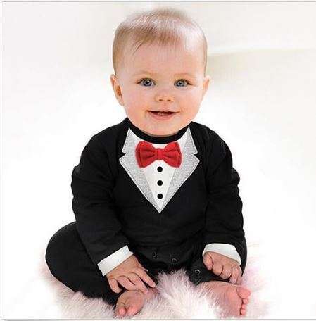 YOUNG GENTLEMENS FORMAL TUXEDO JUMPSUIT - BLACK - PERFECT FOR WEDDING /CHRISTENING  -6 - 9   MNTHS