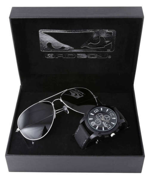 BOXED AUTHENTIC BAD BOY BRANDED MEN'S SPORTS WATCH AND AVIATOR SUNGLASS GIFT SET