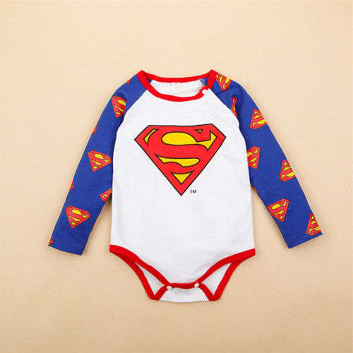 IMPORTED!!     SUPERMAN - SUPERHERO  - LITTLE GUYS  - LONG SLEEVE BABYGROW - 6 - 12  MONTHS