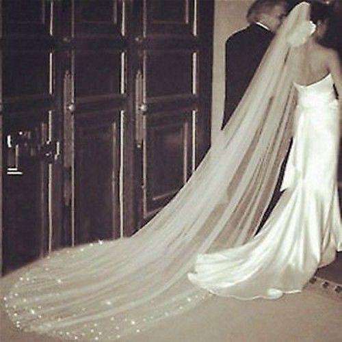 LUXURIOUSLY BEAUTIFULLY CRAFTED 2 TIER VEIL WITH BLUSHER-  3M IVORY  WITH CRYSTAL ELEMENTS