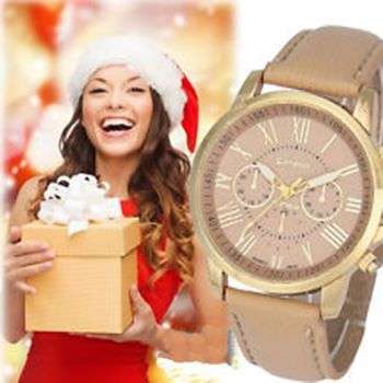 LUXURY GENEVA ROSE GOLD BEIGE/COFFEE  DIAL WITH ROMAN NUMERALS QUARTZ ANALOG LADIES STUNNING WATCH