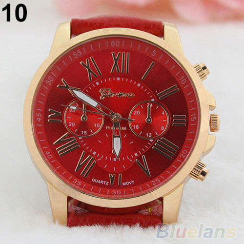 RAVENOUS RED GENEVA ROMAN NUMERAL ANALOG QUARTZ  WATCH WITH RED FAUX LEATHER