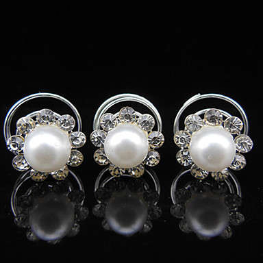 6 PCS BRIDAL HAIR JEWELLERY SET -  SPIRAL COILS WITH PEARLS AND RHINESTONE FLOWERS  - HAIR ACCESSORY