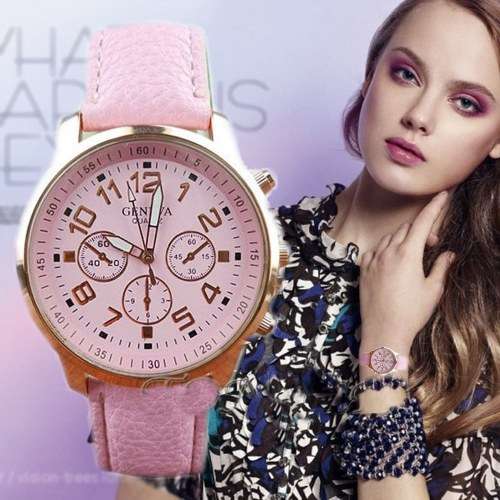 GENEVA  WOMANS PINK  ANALOG QUARTZ WRISTWATCH WITH FAUX LEATHER STRAP