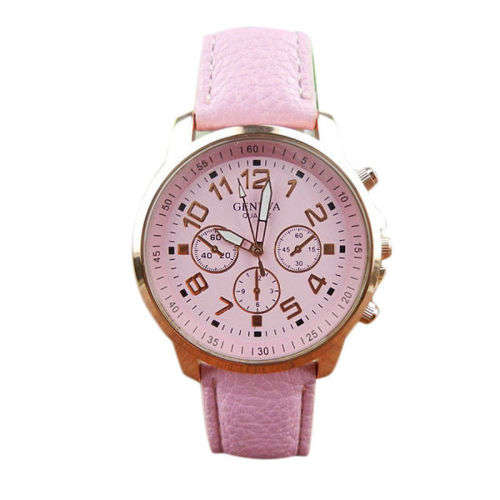 GENEVA  WOMANS PINK  ANALOG QUARTZ WRISTWATCH WITH FAUX LEATHER STRAP