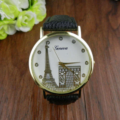 GENEVA DIAL DEPICTING EIFFEL TOWER IN GOLD & SILVER QUARTZ ANALOG LADIES STUNNING WATCH