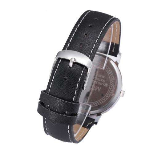 FASHION MEN'S BLACK FACE ROMAN NUMERAL WRIST WATCH  WITH BLACK FAUX LEATHER STRAP