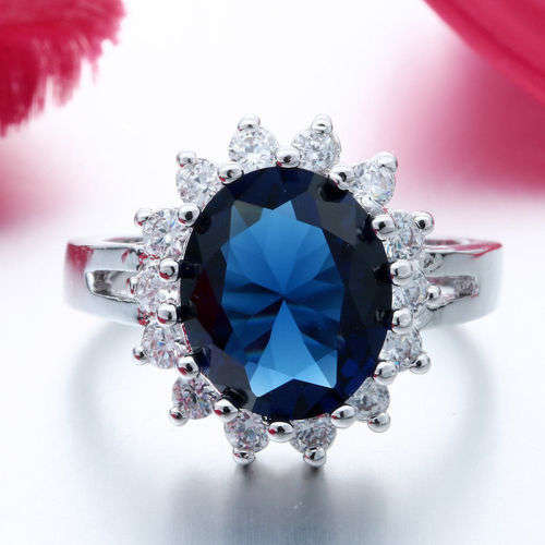 STUNNING OVAL CUT SAPPHIRE CZ RING CRAFTED IN HALLMARKED 925 SILVER - RING SIZE 9  ( R 3/4 )