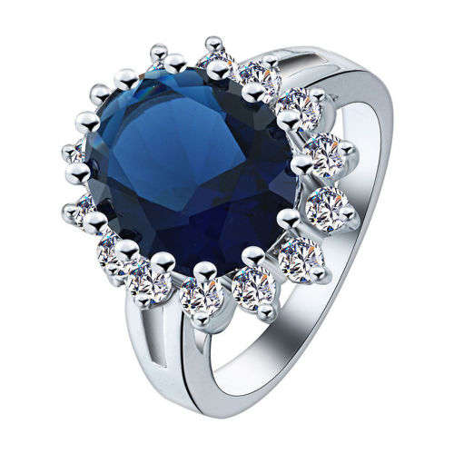 STUNNING OVAL CUT SAPPHIRE CZ RING CRAFTED IN HALLMARKED 925 SILVER - RING SIZE 9  ( R 3/4 )