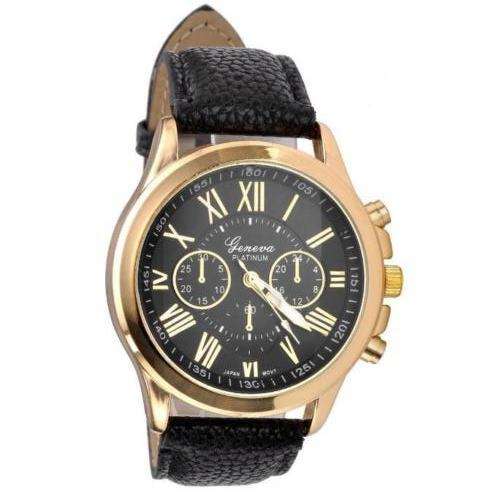 GENEVA PLATINUM GOLD BLACK DIAL WITH ROMAN NUMERALS QUARTZ ANALOG LADIES STUNNING WATCH
