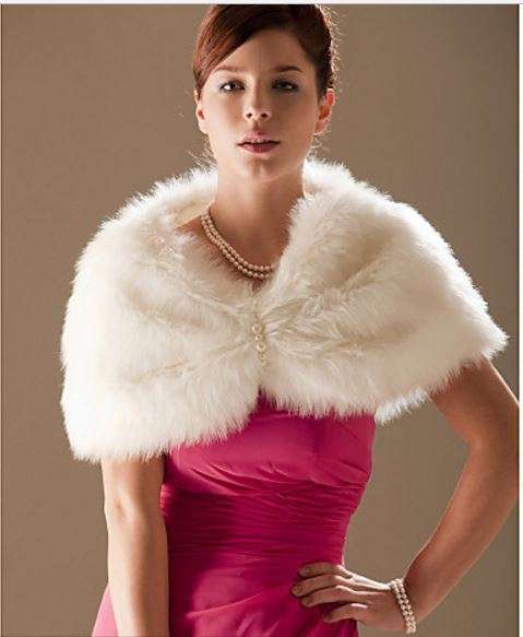 "WINTER WEDDING "  OFF -WHITE BRIDAL FAUX FUR SHOULDER SHAWL, WRAP, BOLERO WITH PEARL DETAIL
