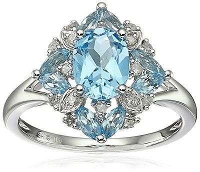 OVAL AND MARQUISE CUT BLUE TOPAZ CZ RING CRAFTED IN  SILVER - RING SIZE 9 (R 3/4)