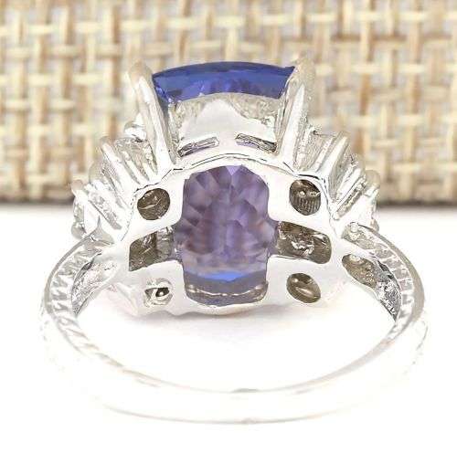 AWESOME BLUE AND WHITE SAPPHIRE CZ RING HALLMARKED 925 SILVER PLATED  RING SIZE 7 (0)