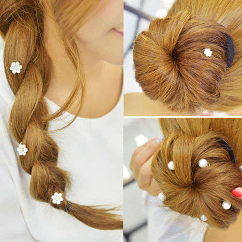 6 PCS BRIDAL HAIR JEWELLERY SET -  SPIRAL COILS WITH RHINESTONE FLOWERS - HAIR ACCESSORY