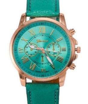 VOGUE WOMAN'S TEAL ROMAN NUMERALS ANALOG QUARTZ WRISTWATCH WITH FAUX LEATHER STRAP