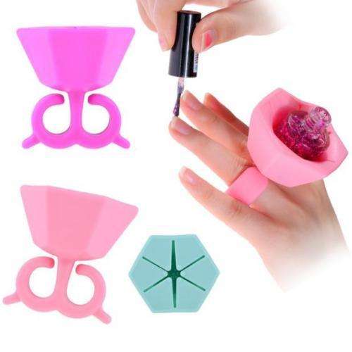 BLUE NAIL POLISH BOTTLE HOLDER - FITS ON YOUR FINGER TO PREVENT SPILLING AND SMUDGING