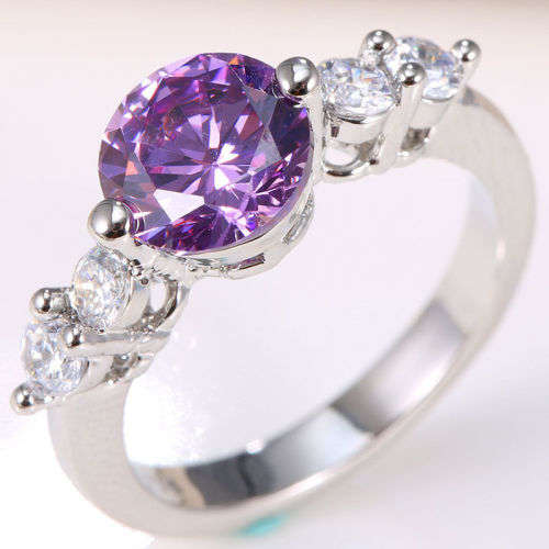 1.9CT AMETHYST AND WHITE TOPAZ CZ SET IN 925 HALLMARKED SILVER RING SIZE 11 (V 1/2)