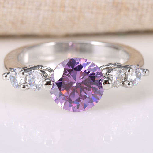 1.9CT AMETHYST AND WHITE TOPAZ CZ SET IN 925 HALLMARKED SILVER RING SIZE 11 (V 1/2)