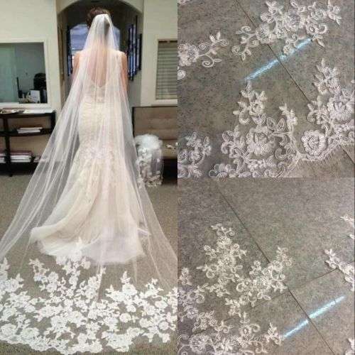LUXURIOUS AND STUNNING  WHITE  2.7 M CATHEDRAL VEIL WITH LACE EDGE WITH COMB