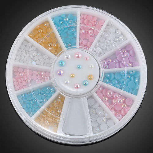 MULTI-COLOUR FAUX PEARL FLATBACKS - IN ORGANIZER CASE - FOR NAIL ART OR CRAFTING