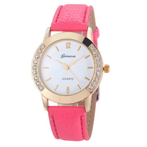 SALE!!! GENEVA WOMEN'S CRYSTAL ANALOG  QUARTZ DRESS WATCH WITH CERISE FAUX LEATHER STRAP