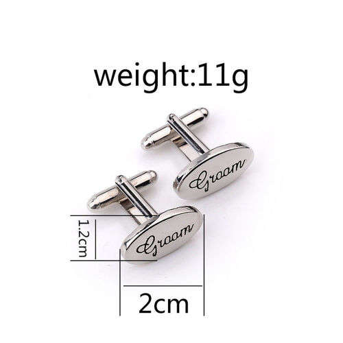 ELEGANT  HIGH QUALITY "FATHER OF THE BRIDE" CUFFLINKS IN  BLACK SCROLL ENGRAVED SILVER PLATED