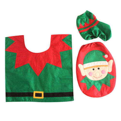 SMILING ELF XMAS CHRISTMAS BATHROOM SET XMAS DECOR - ALSO AVAILABLE IN SANTA DESIGN