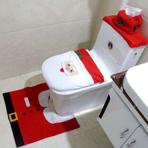 SMILING ELF XMAS CHRISTMAS BATHROOM SET XMAS DECOR - ALSO AVAILABLE IN SANTA DESIGN