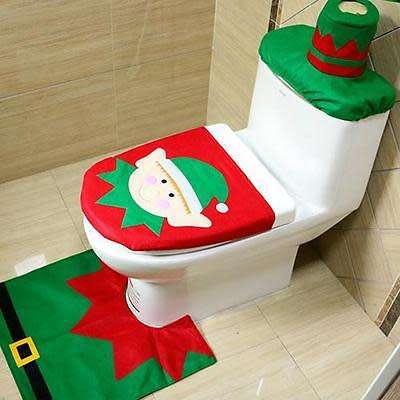 3 PCS  HAPPY SANTA XMAS CHRISTMAS BATHROOM SET XMAS DECOR - ALSO AVAILABLE  ELF DESIGN
