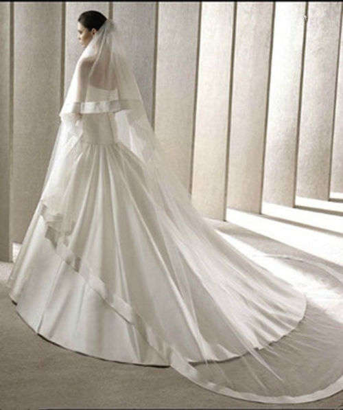 FREE LACE GARTER!!!!    2 TIER 3M LENGTH WHITE  BRIDE'S VEIL WITH WIDE SATIN RIBBON WITH COMB