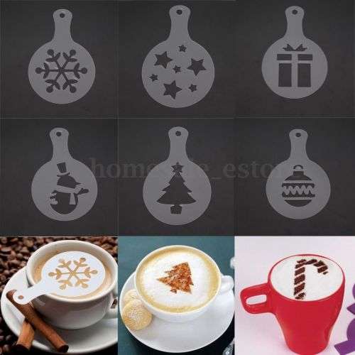 XMAS ENTERTAINING - 8PCS COFFEE STENCILS DUSTING SET - TREAT YR GUESTS/CUSTOMERS/LOVED ONE