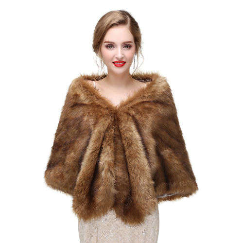 BRIDAL FAUX FUR SHOULDER SHAWL, WRAP, BOLERO - CAMEL