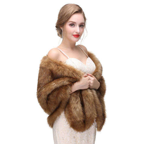 BRIDAL FAUX FUR SHOULDER SHAWL, WRAP, BOLERO - CAMEL