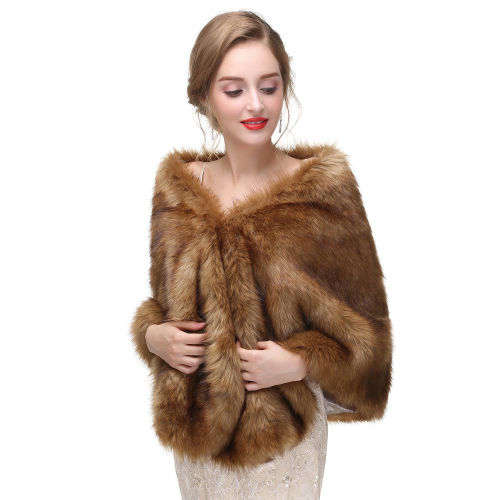BRIDAL FAUX FUR SHOULDER SHAWL, WRAP, BOLERO - CAMEL