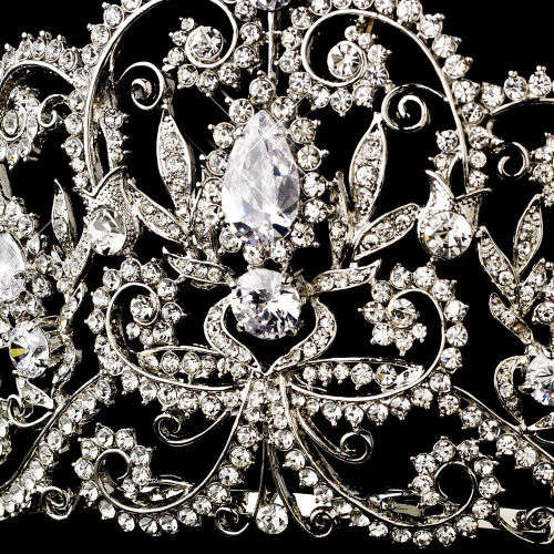 UNIQUE AND VERY DETAILED  SILVER PLATED BRIDE'S TIARA /CROWN WITH RHINESTONES   - BRIDAL TIARA