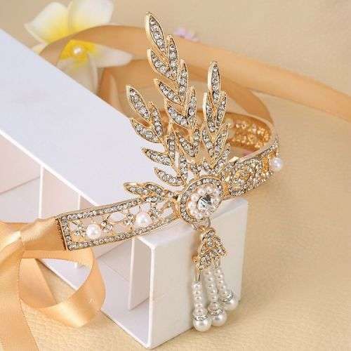 EXQUISITE BRIDE'S  HAIR JEWELLERY TIARA - ROARING 1920'S VINTAGE STYLE GREAT GATSBY FLAPPER GOLD